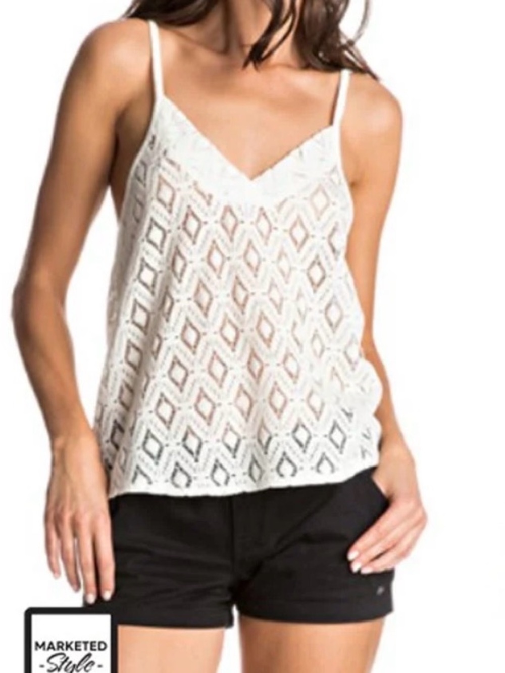 Roxy White Crochet V-Neck Spaghetti-Strap Camisole
